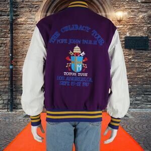 80s Pope John Paul II Totus Tuus The Celibacy Tour Catholic Letterman Jacket XL